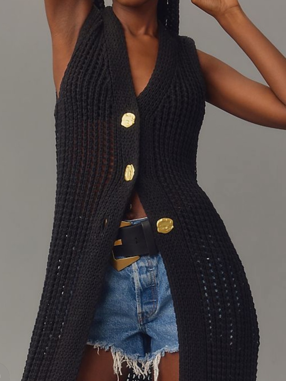 Anthropologie Flat White open-knit cardigan sweater vest *NWT*